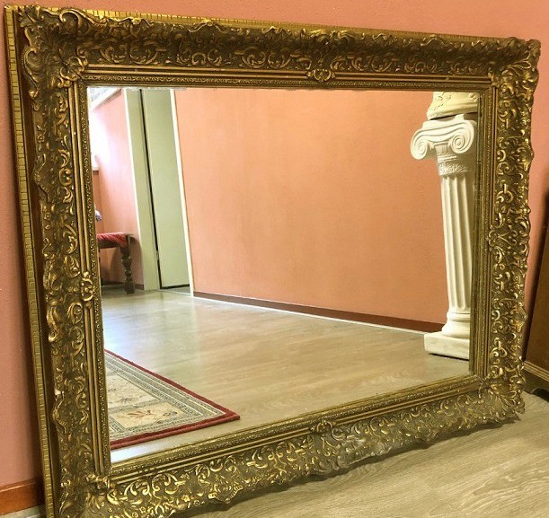 Grote barok spiegel retro / antiek met gouden lijst hout 100x80 cm - Spiegels -