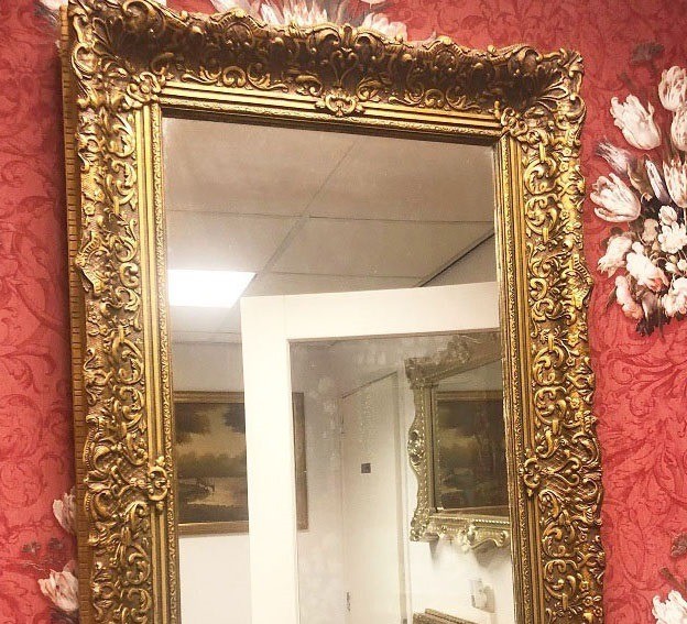 Klacht sigaar gouden Barok spiegel retro / antiek met gouden lijst gips, hout 95 x 55 cm -  Spiegels - Westenhof