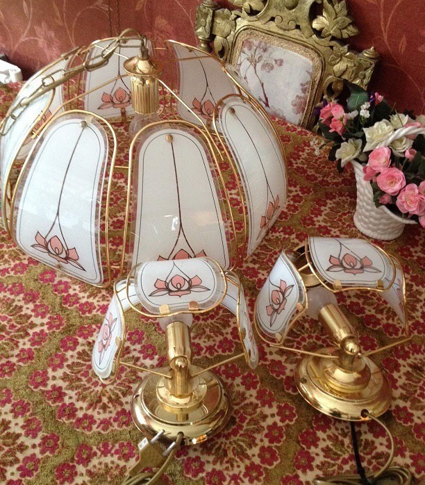 Vintage Doria Leuchten Hanglamp Glas Goudkleurig bij