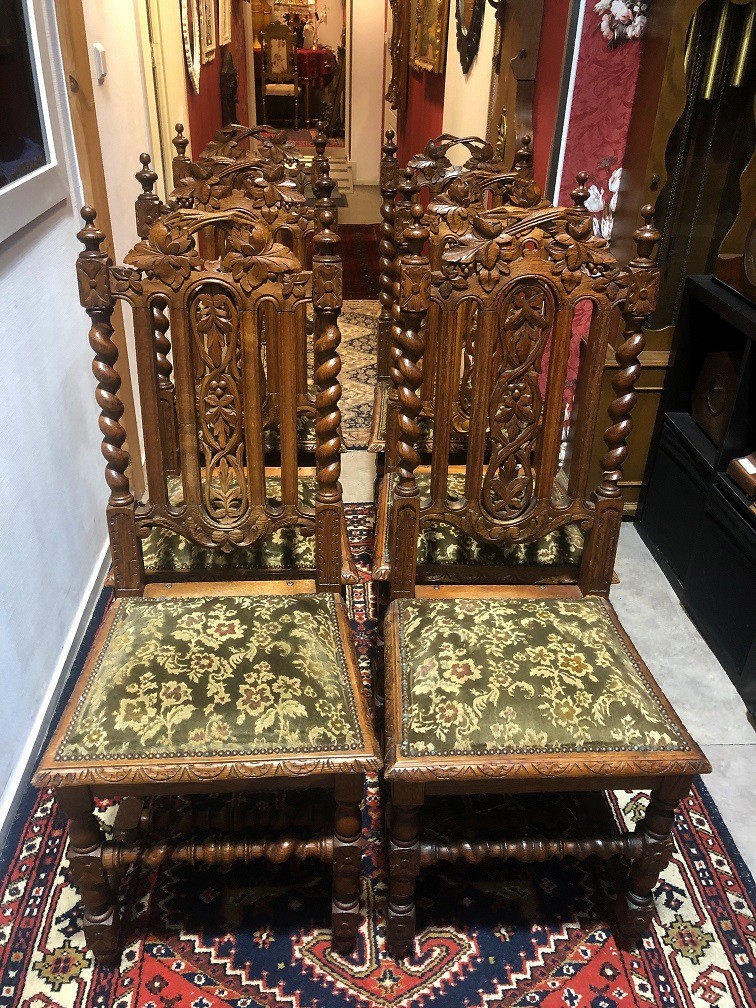 Verminderen teleurstellen Ontembare 6 Antieke Mechelse stoelen hout / houtsnijwerk, groene stof barok -  Fauteuils en Stoelen - Westenhof