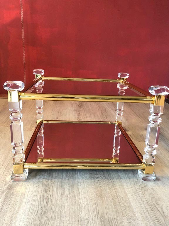 Jet Portugees lava Glazen kristal salontafel / salon tafel met spiegel vierkant – goud -  Tafels - Westenhof