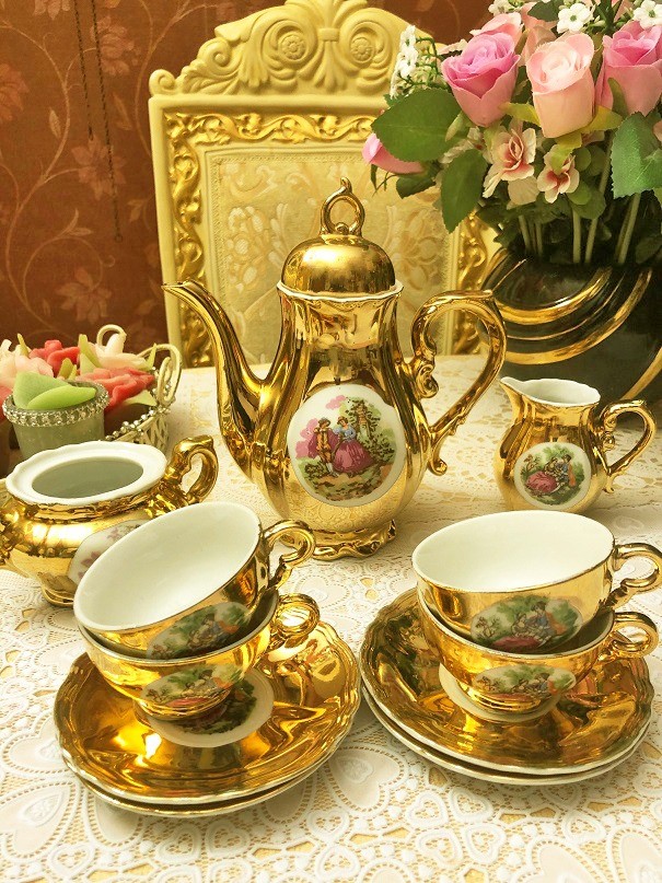 Vintage Turkse koffiepot met 6 koffiekopjes tea sets for adults metalen Turkse theeservies inclusief ambachtelijke theeblad theepot en theekopjes voor Juegos de té