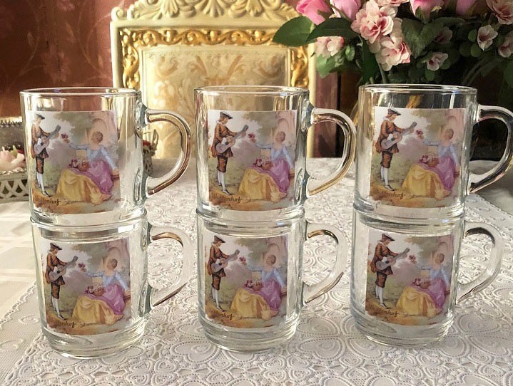 Kaap Draak fluweel 6 st. Klassiek koffie / theeglazen met oor dikke glas; barok romantische  man vrouw antiek - Glas en Kristal - Westenhof