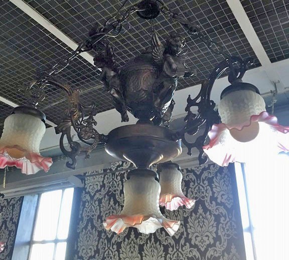 schuifelen Parameters tandarts Art deco barok engelen kroonluchter/hanglamp brons,antieke lamp kapjes glas  bloem - Kroonluchters - Westenhof