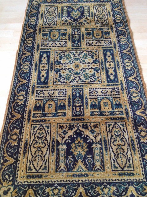Vintage wollen perzisch loper/tapijt hal bakhtiar 135x68 cm - goud,donkerblauw,donkergroen Lopers tapijten - Westenhof