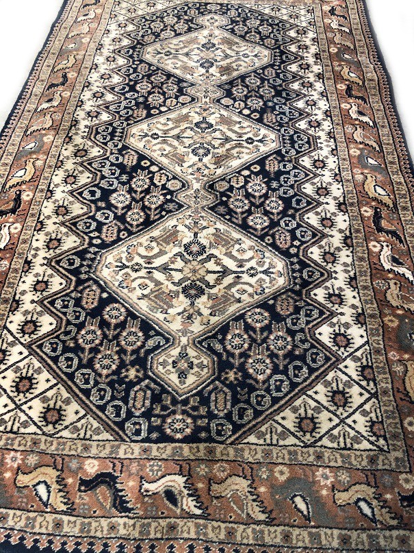 Vintage perzisch tapijt handgeknoopt Yalameh oosters kleed / / gang 185x102 cm - blauw - Lopers tapijten