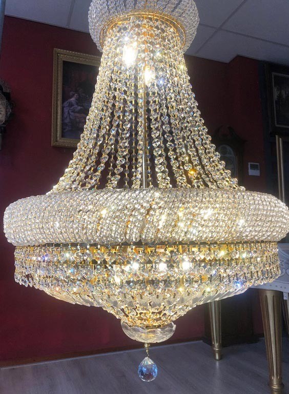 Ontwapening Verdachte Wig Groot kristallen swarovski kroonluchter / zakkroonluchters / hanglamp goud - Kroonluchters - Westenhof Ontwapening Verdachte Wig Groot kristallen swarovski kroonluchter / zakkroonluchters / hanglamp goud - Kroonluchters - Westenhof
