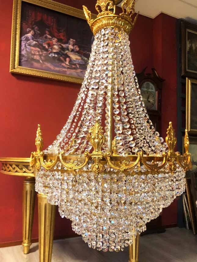 Corrupt sturen Mus Kristallen kroonluchter / zakkroonluchter / hanglamp antiek brocante barok messing goud - Kroonluchters - Westenhof Corrupt sturen Mus Kristallen kroonluchter / zakkroonluchter / hanglamp antiek brocante barok messing goud - Kroonluchters - Westenhof