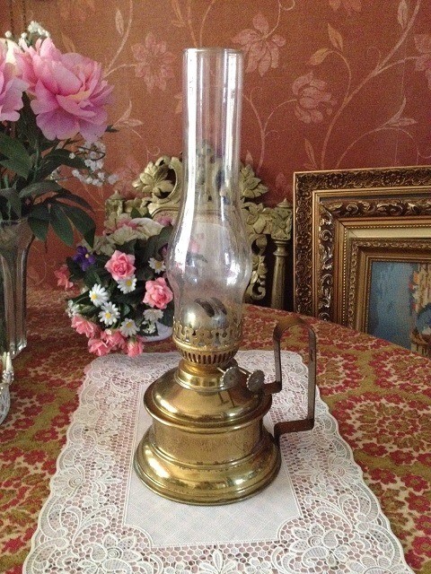 Antieke olielamp koperen goud 5