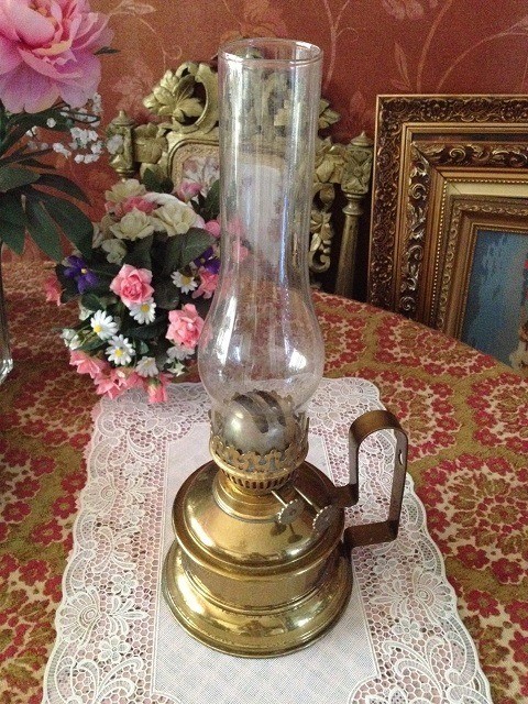 Antieke olielamp koperen goud 6