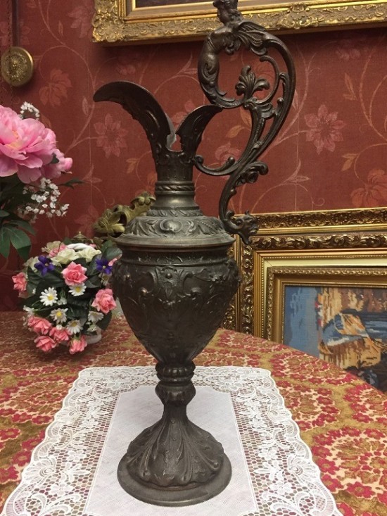 Oud/antieke barok messing vaas met beeld/beeldje brons,brocante