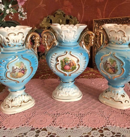 Dv p5013  brocante barok porseleinen vazen 6blauw