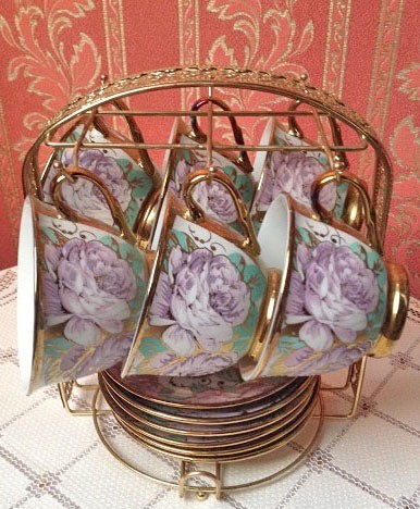 Kop en schotels paars 8