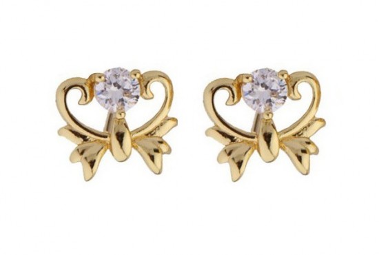 Ogd6153 gouden  14krt oorbellen hart  strik met zirkonia