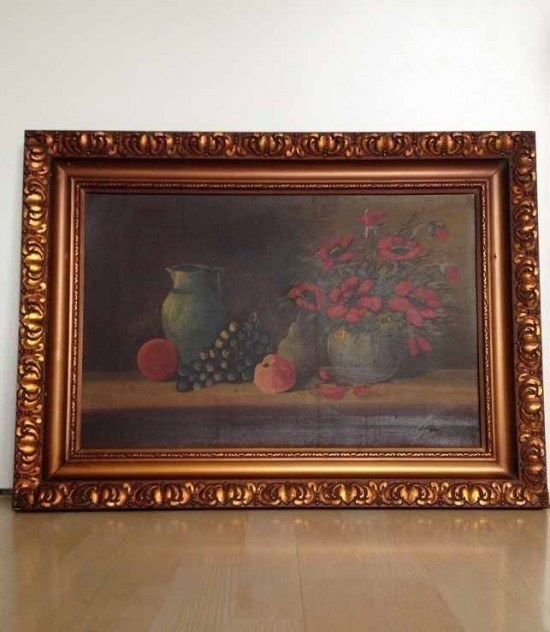 Oud schilderij bloemen en fruit 1