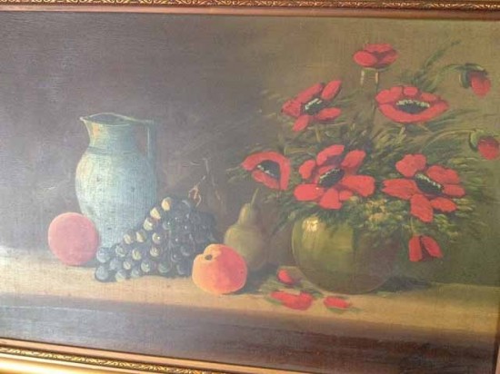 Oud schilderij bloemen en fruit 11