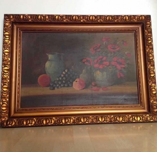 Oud schilderij bloemen en fruit 2