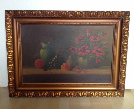 Oud schilderij bloemen en fruit 7
