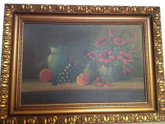 Oud schilderij bloemen en fruit 8