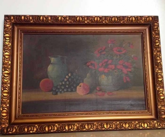 Oud schilderij bloemen en fruits