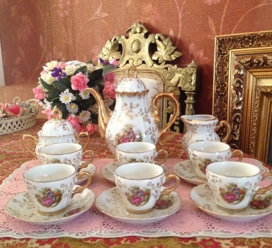 Servies compleet wit goud dresden 1