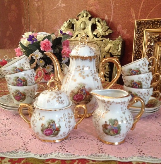 Servies compleet wit goud dresden 6