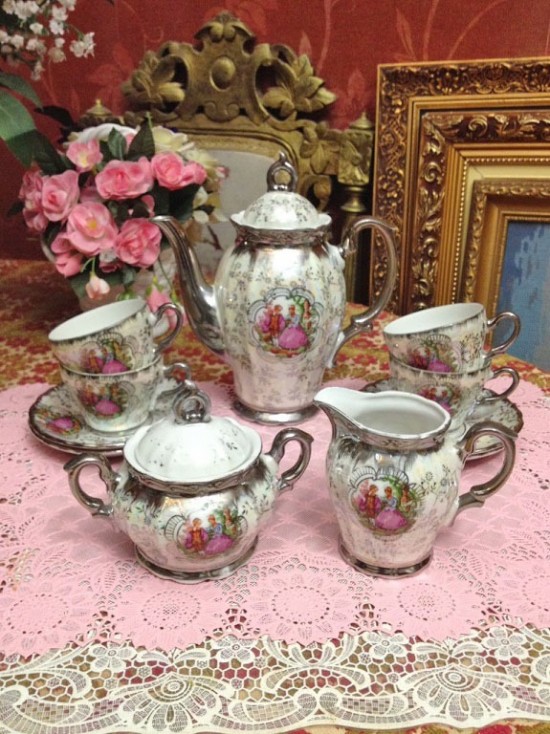 Servies set wit zilveren rand 5