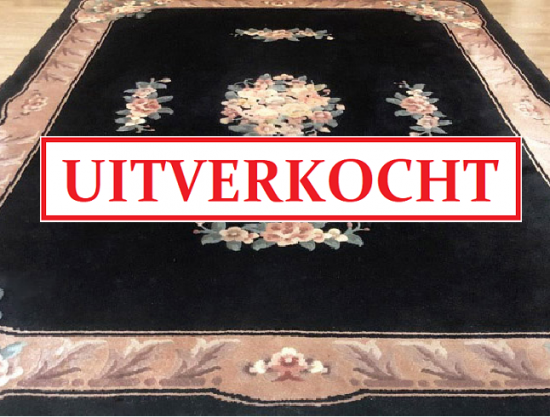 Tt10182  chinees tapijt  zwart  bloemen