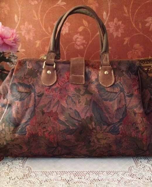 Vintage grote tas bruin rode bloemen 3