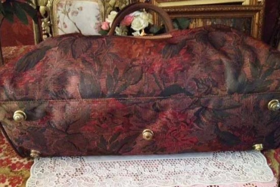 Vintage grote tas bruin rode bloemen 4
