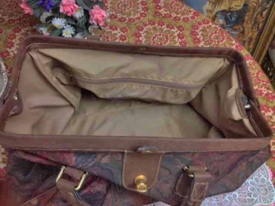 Vintage grote tas bruin rode bloemen 8