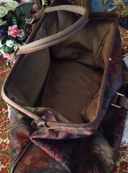 Vintage grote tas bruin rode bloemen 9