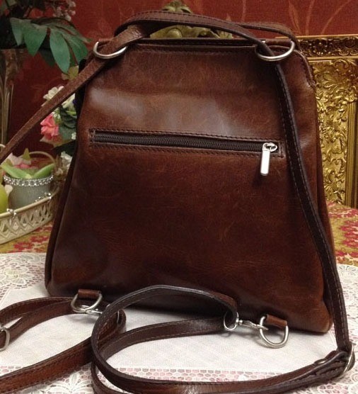 Vintage Italy/italiaase dames leren handtas/rugzak/tas italiaans echt leer  - bruin - Dames tassen - Westenhof