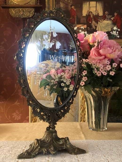 federatie Autonomie houder Franse antieke barok koperen tafel spiegel / tafelspiegel ovaal voor  verzameling / decoratie - Spiegels - Westenhof