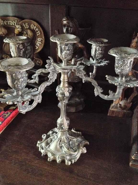 zoet Mysterieus Grillig Antieke brocante verzilverde kandelaar zilver met 5 armen/kaarsen -  Kandelaars - Westenhof