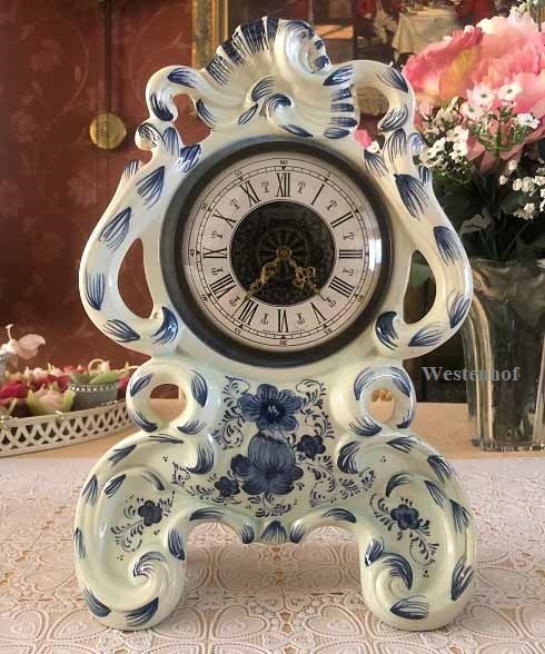 Mentor Kust aantrekken Brocante tafelklok delfts blauw porselein retro / antieke bloemen  geschilderd met Duitse uurwerk west Germany; Mercedes klok - Tafelklokken -  Westenhof