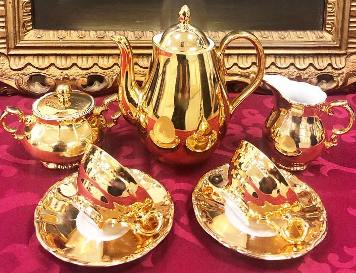 22k Goud Bavaria oud mokka servies compleet / theeservies set antiek Servies compleet set - Westenhof