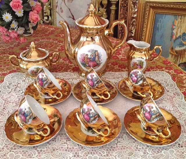 porselein serviesset/koffie/theeservies barok dresden 24k goud - Servies compleet / - Westenhof