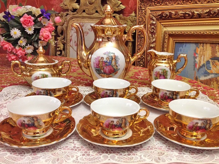 rekken Motiveren zak Oud porselein serviesset/koffie/theeservies barok dresden 24k goud - Servies  compleet / set - Westenhof