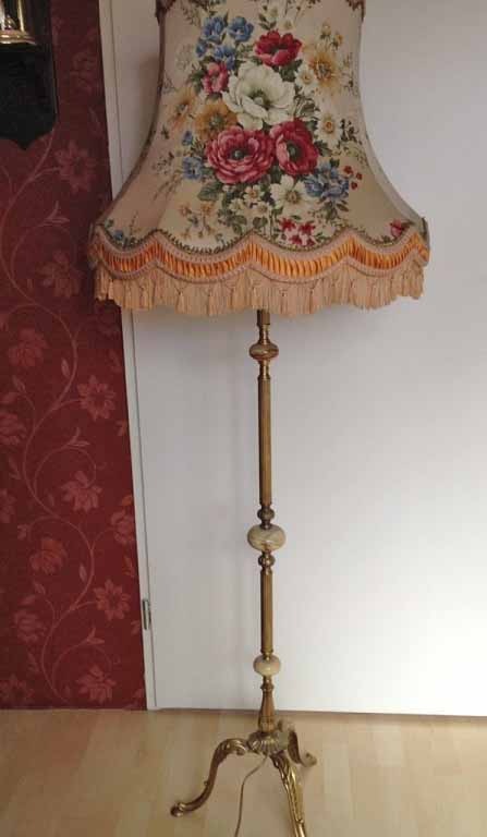 betaling vaak Oh Brocante Jordaanse staande lamp/vloerlamp messing,onyx stenen lampvoet  antiek,crème stoffen lampenkap bloemen/rozen - Staande lamp / Vloerlampen -  Westenhof