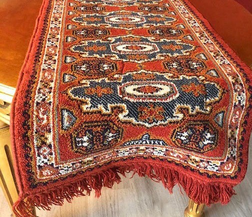 Renaissance knoop progressief Vintage wollen perzisch / oosters loper tafelkleed / tafelloper klassiek  kleed met franjes, rechthoek 155x50 cm – Rood - Tafelkleden - Westenhof