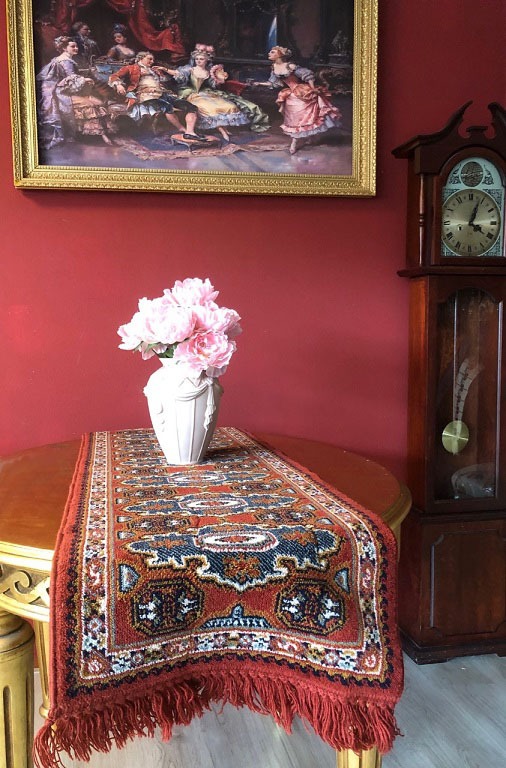 Vintage wollen perzisch oosters loper / tafelloper klassiek kleed met franjes, rechthoek 155x50 cm – Rood - Tafelkleden - Westenhof