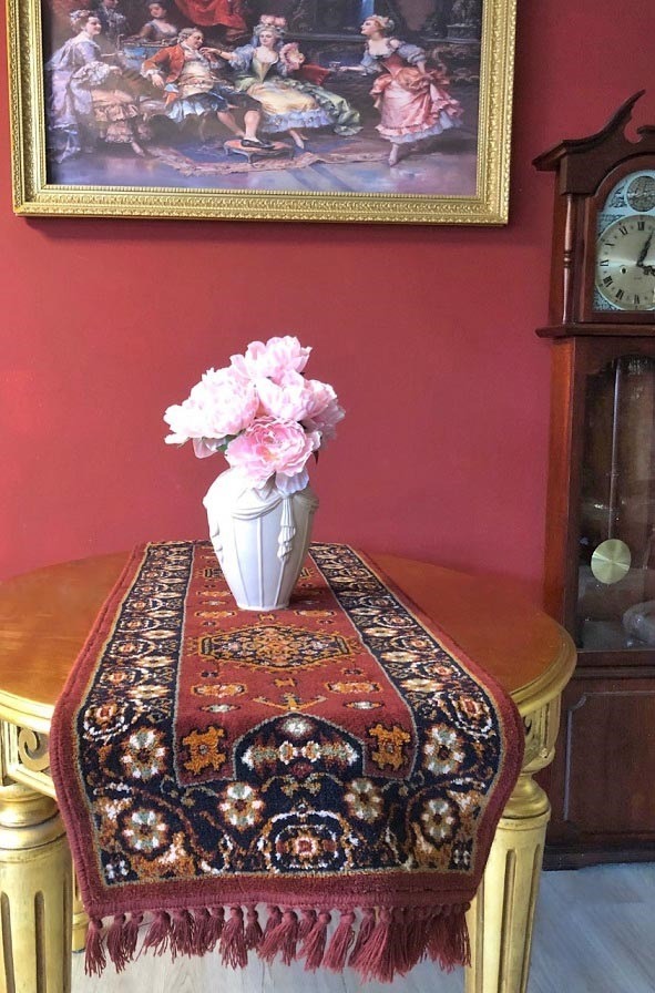 Rudyard Kipling schokkend Grappig Vintage wollen perzisch / oosters loper tafelkleed / tafelloper klassiek  kleed met franjes, rechthoek 150x50 cm – Rood - Tafelkleden - Westenhof