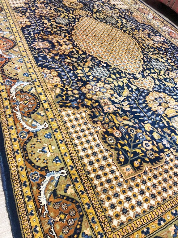 Uitlijnen Seraph Politiek Retro handgeknoopt Ghoum / Ghom perzisch tapijt / vloerkleed wol 300x200  cm- blauw, groen - Tapijten / Vloerkleden - Westenhof