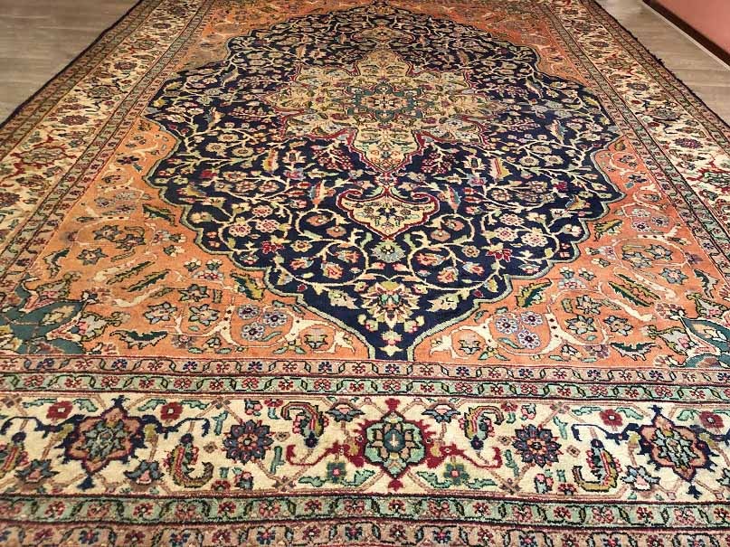 Onderverdelen spanning Weg huis Handgeknoopt Tabriz perzisch tapijt / oosterse vloerkleed wol klassiek  retro / antiek groot 355x250 cm - Oranje / blauw - Tapijt / Vloerkleden -  Westenhof