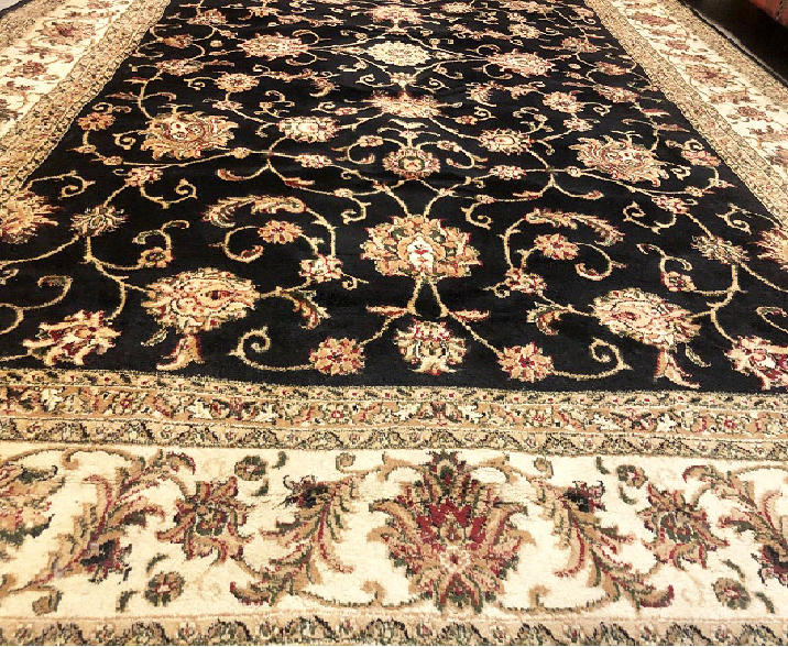 Lang draaipunt strelen Oosters vloerkleed / perzisch tapijt klassiek nain bloemen 300x200 cm -  zwart met creme rand - Tapijten / Vloerkleden - Westenhof