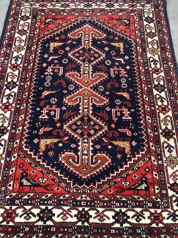 roddel Jolly Pat Vintage handgeknoopt perzisch tapijt loper / hal / gang kleed wol 187x135  cm – donkerblauw, rood - Lopers tapijten - Westenhof