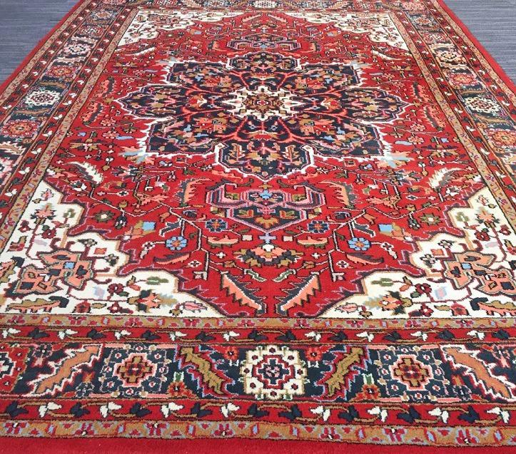 Groot Perzisch tapijt handgeknoopt Heriz vloerkleed klassiek wol 350x249 cm - Rood Tapijten Vloerkleden - Westenhof