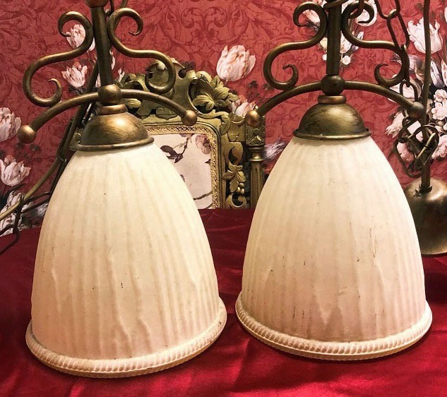 criticus Ontstaan Aanvankelijk 2 Hanglampen vintage / retro met dikke glazen lampenkap, messing metaal  goud - Hanglampen - Westenhof