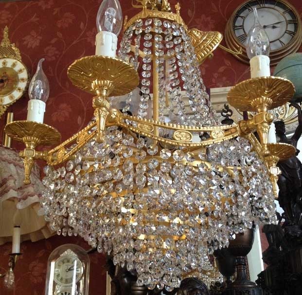 Brocante kroonluchter/hanglamp retro/antiek met kandelaar lamp barok-goud - Kroonluchters -